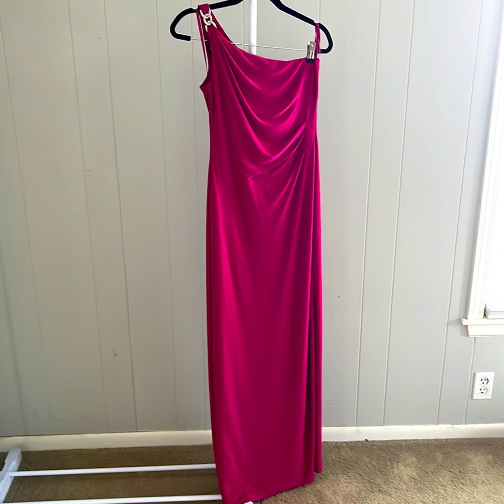 Ralph Lauren, size 4, pink, long, one shoulder with rhinestone detail.